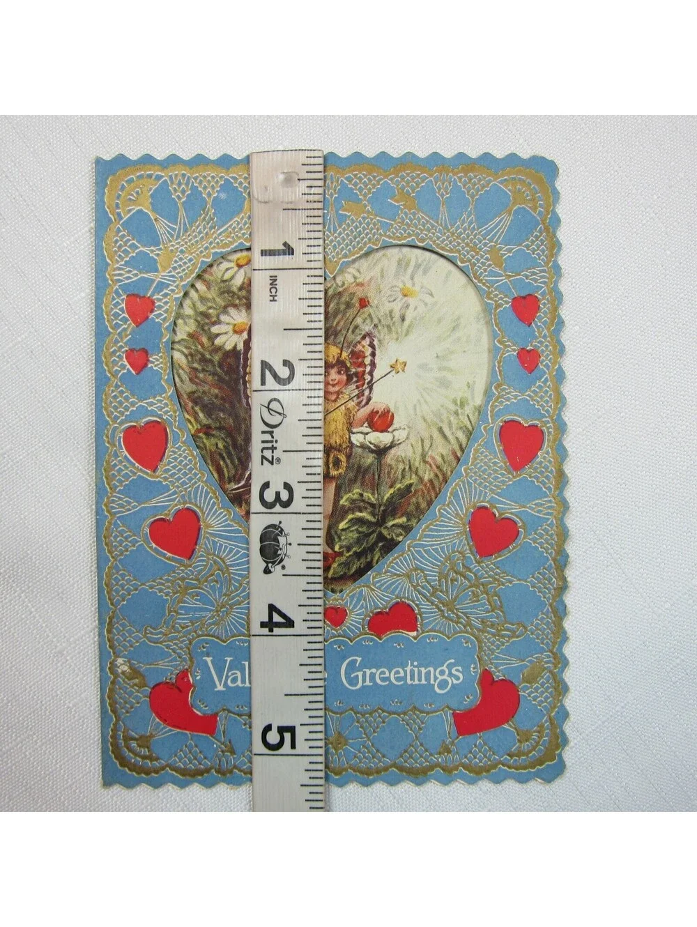 Vintage Valentine Card 1929 Die cut Fold Girl Fairy Wings Wand Daisy Flowers USA